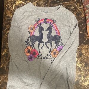 The Children's Place Gray Long Sleeve Tee with Deer and Floral Design